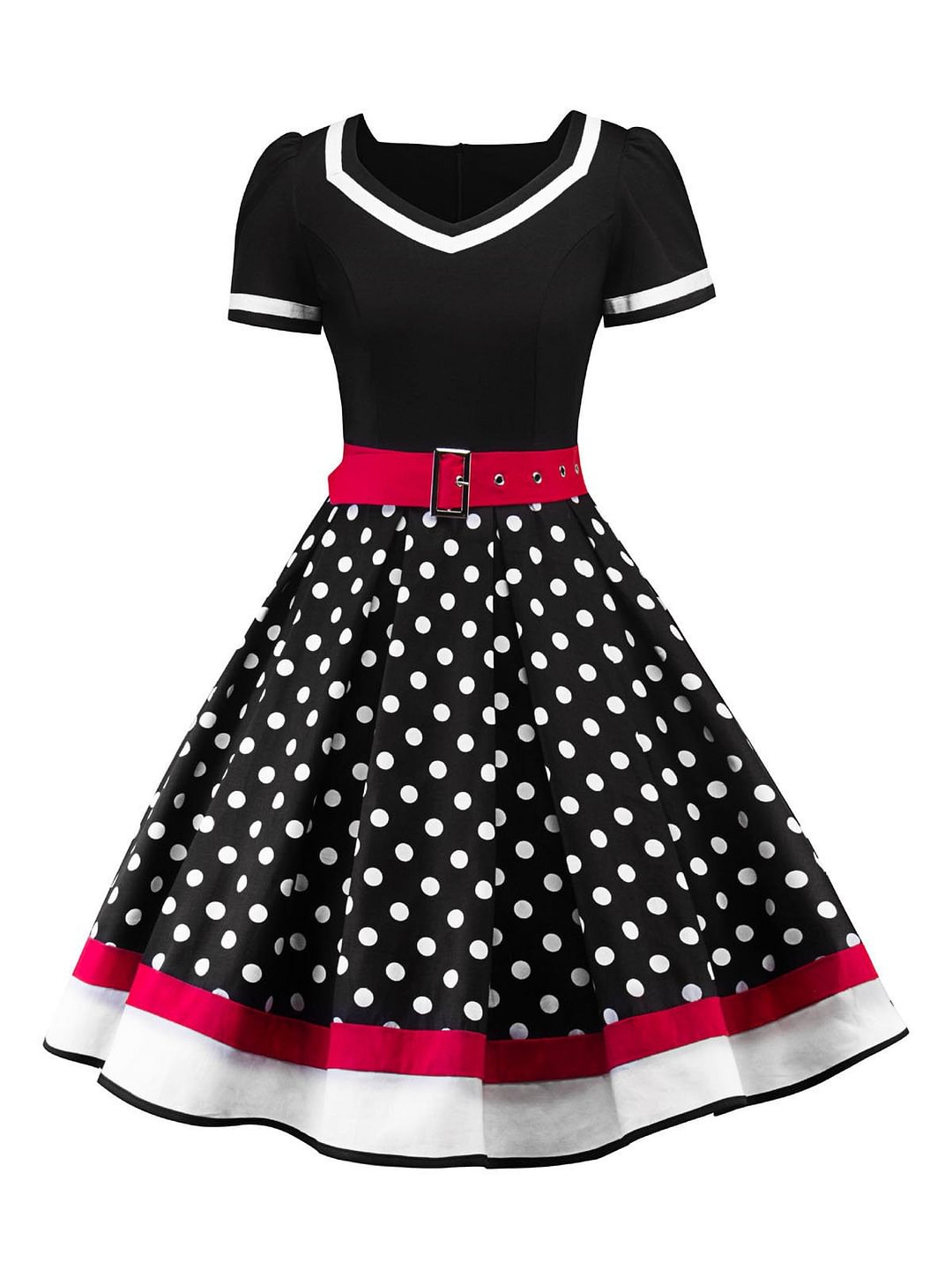 1950s Polka Dot Belted Patchwork Dress