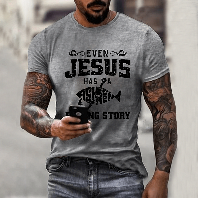 BrosWear Men's Jesus Alphabet Casual Short Sleeve T-Shirt