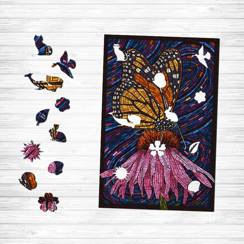 Jeffpuzzle™-JEFFPUZZLE™ Glassy Butterfly Wooden Puzzle