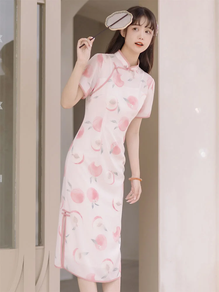 Sweet Peach Pink Cheongsam Dress BE1160