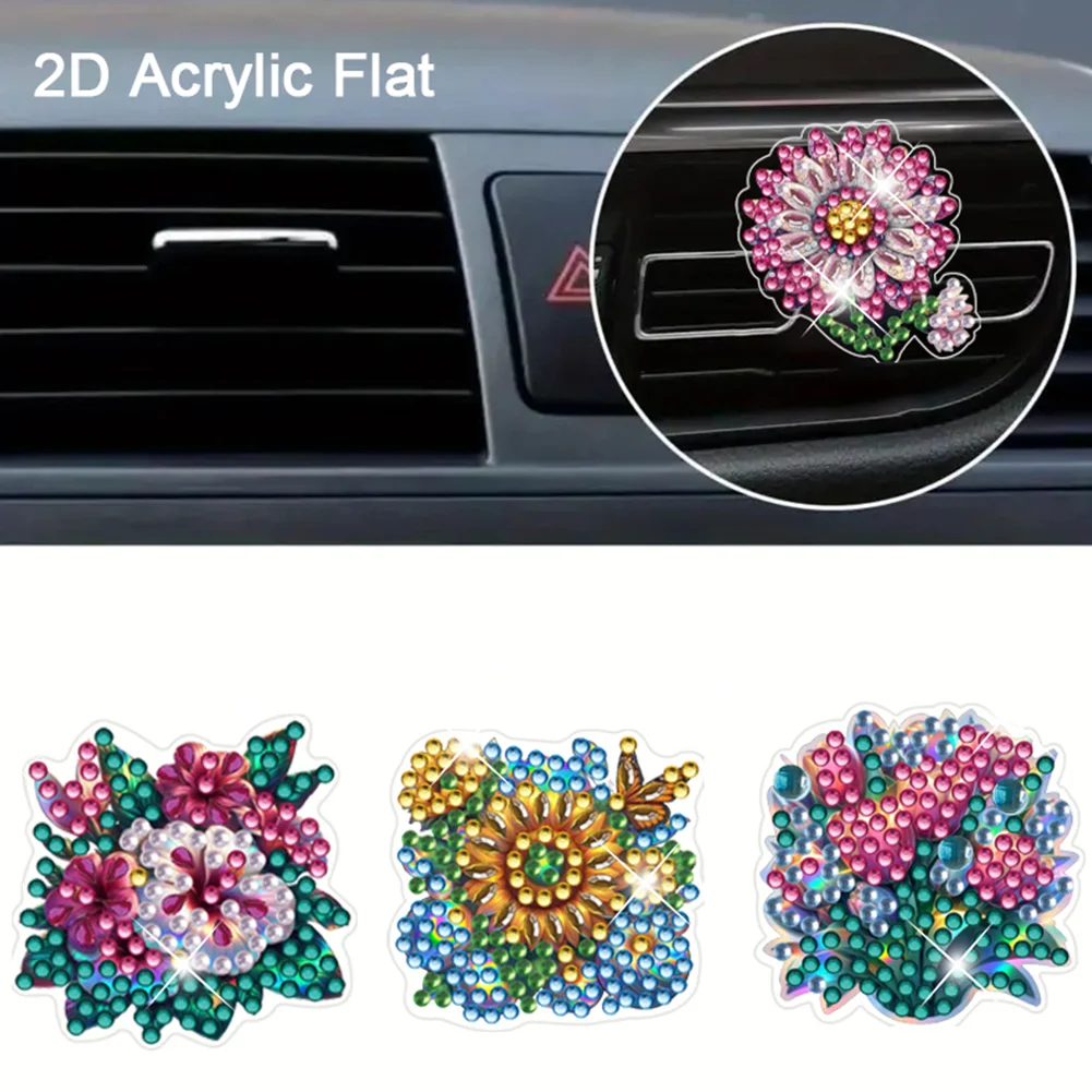 4pc Flower DIY Diamond Painting Car Air Vent Clip Air Freshener for Adults