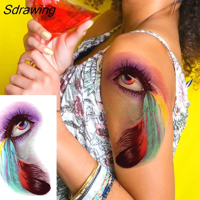 Sdrawing Temporary Tattoo Sticker Wolf Large Animal Triangle Dot Design Fake Tatoo Flash Tatto Arm Leg Body Art for Women Men