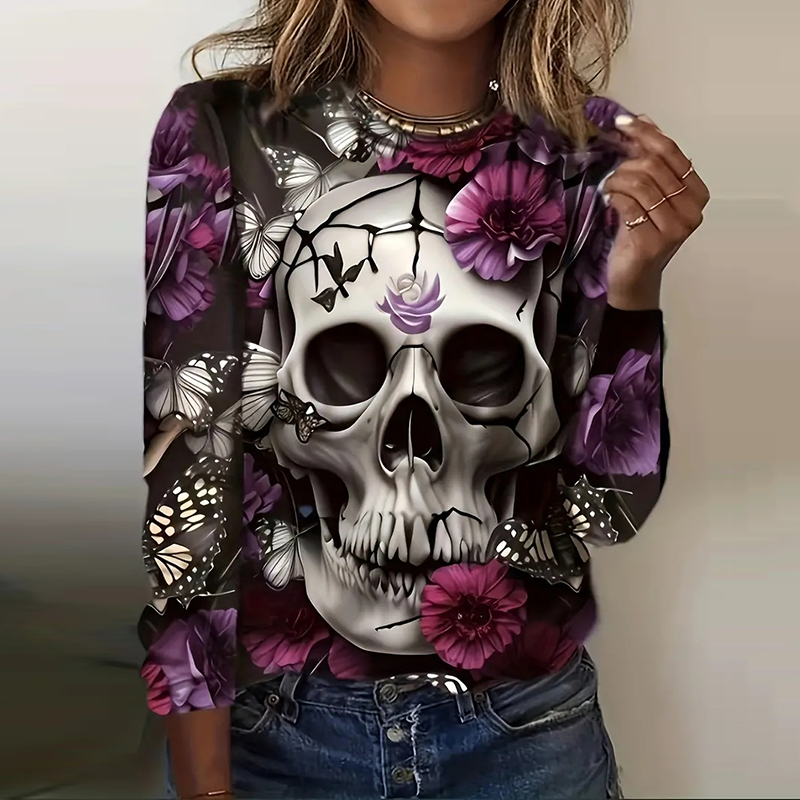 Western Day Of The Dead Cat Skull Printed T-Shirt wearshes