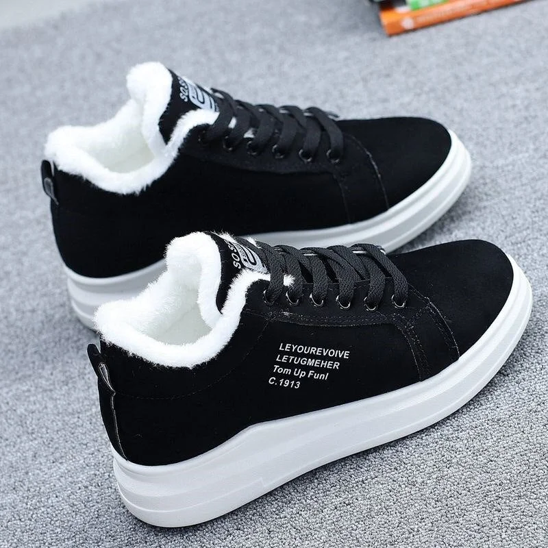 Winter Warm Women Vulcanized Shoes Fur Plush Casual Shoes Lace Up Fashion Platform Sneakers Women Snow Boots Zapatillas Mujer 1228