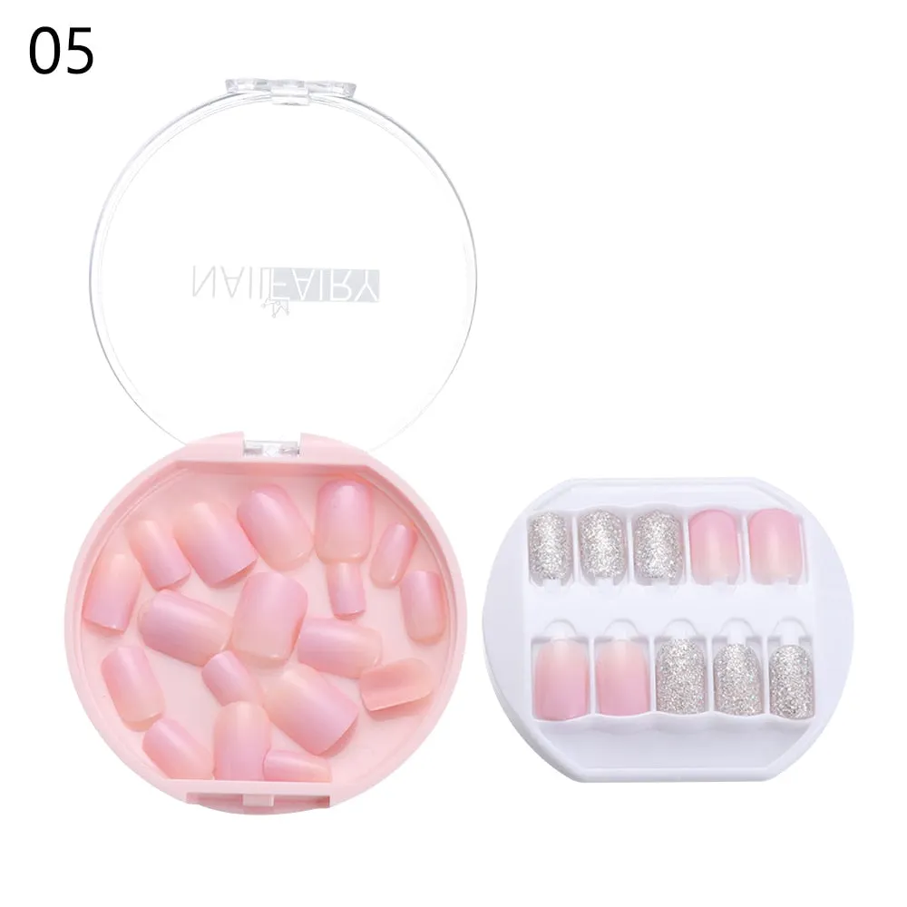 30PCS/Set Fake Nails Press Coffin False Full Artificial Short Kiss Detachable Stick Designs Press Nails Art Tipsy Cover Box-Nail Inspo