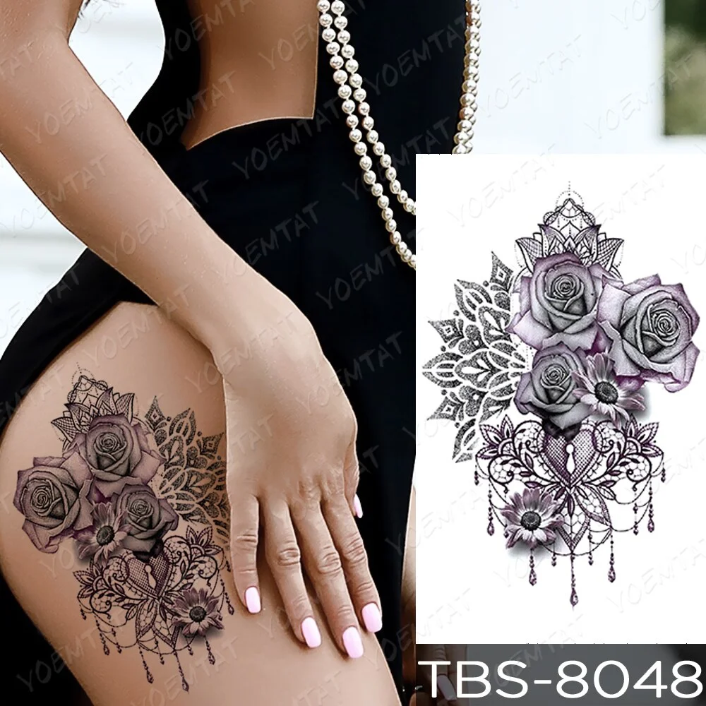 Purple Rose Jewelry Water Transfer Tattoo Stickers Women Body Chest Art Temporary Tattoo Girl Waist Bracelet Flash Tatoos Flower