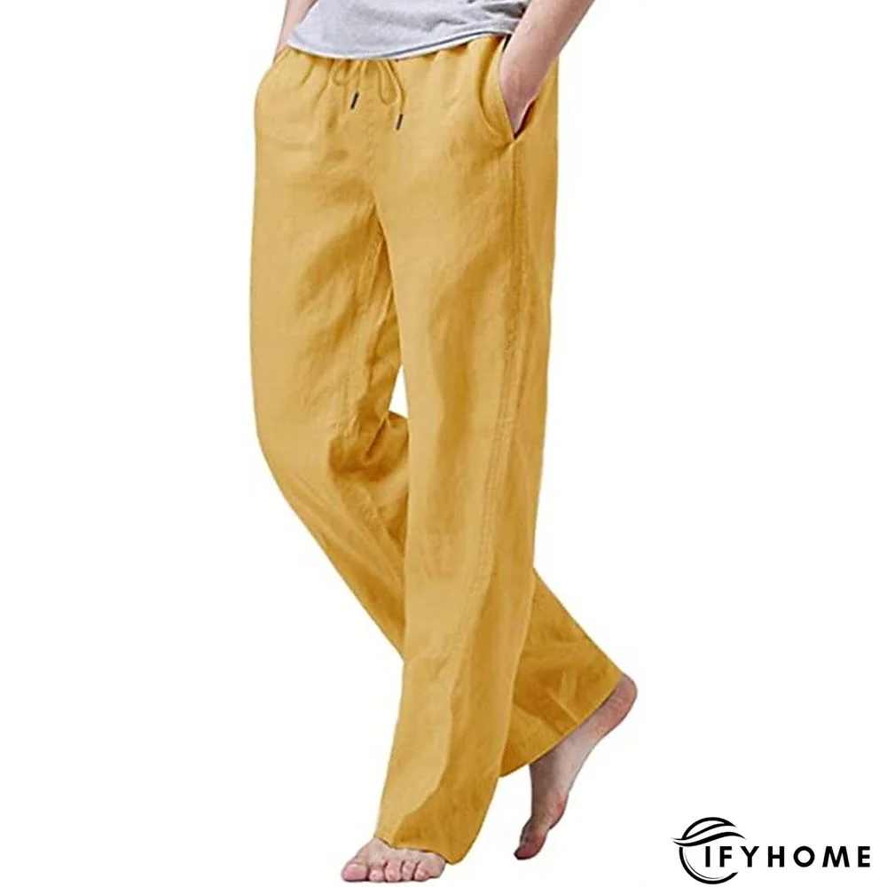 Men's Linen Pants Trousers Summer Pants Beach Pants Drawstring Elastic Waist Plain Breathable Soft Casual Daily Holiday Linen / Cotton Blend Fashion Streetwear Black White Micro-elastic | IFYHOME