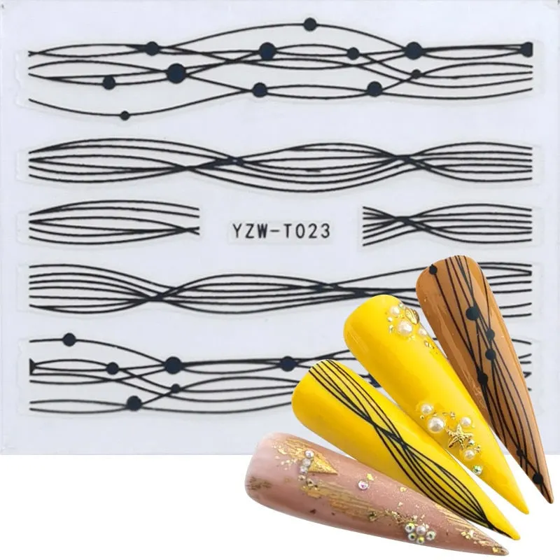 1 Sheet 3D Stickers For Nails Black Letter Leaf Flower Patterns Slider Nail Art Manicure Adhesive Tips Decals DIY Decorations-Nail Inspo