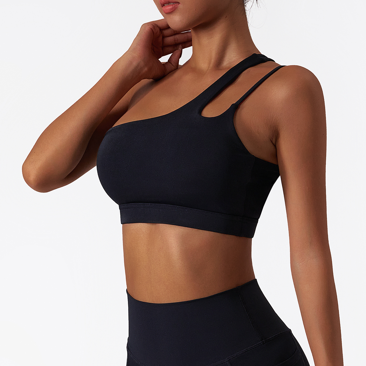 Buy Black different colors and types of liquid naked feeling buttery soft comfort breathable thin opaque lightweight high support workout bra with pads on Hergymclothing