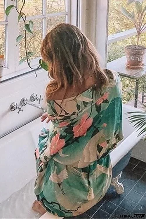 Floral Print Long Cover Up