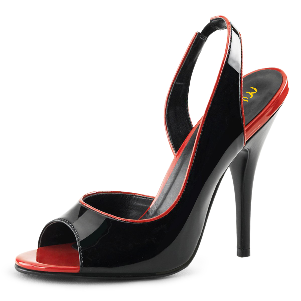 Women's Black & Red Patent Peep Toe Stiletto Heel Slingback Shoes Nicepairs