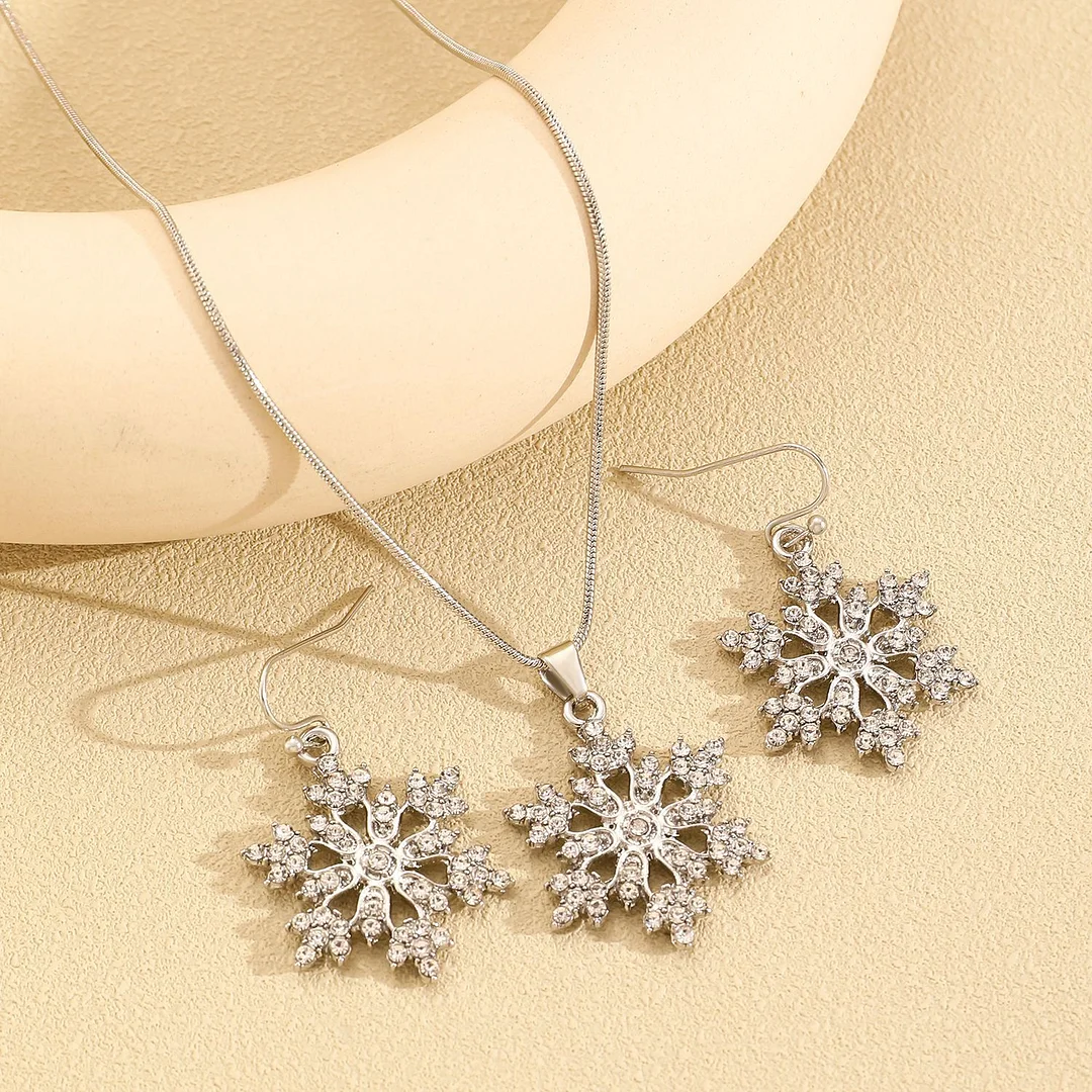 Snowflake Zirconia Gold-Plated Necklace Earrings set
