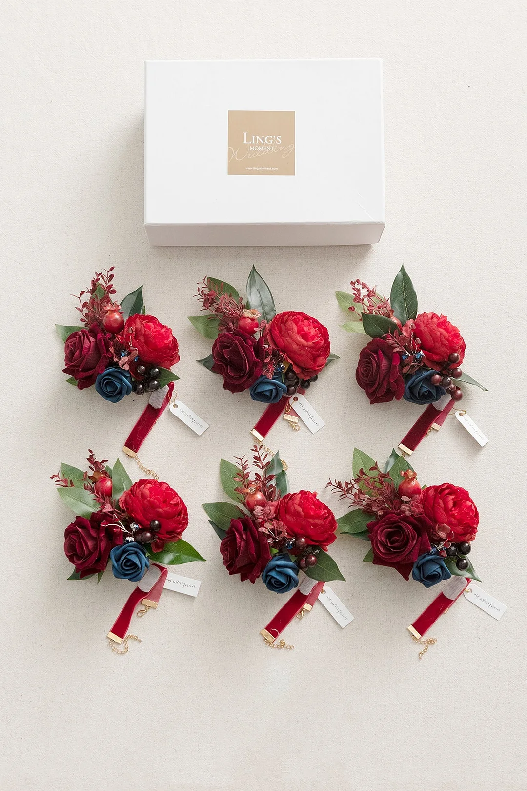 Wrist Corsages in Burgundy & Navy