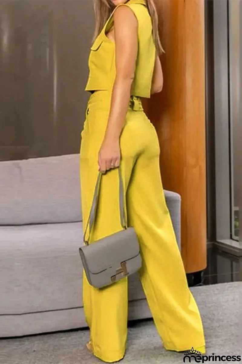 Casual Solid Pocket Sleeveless Two Pieces