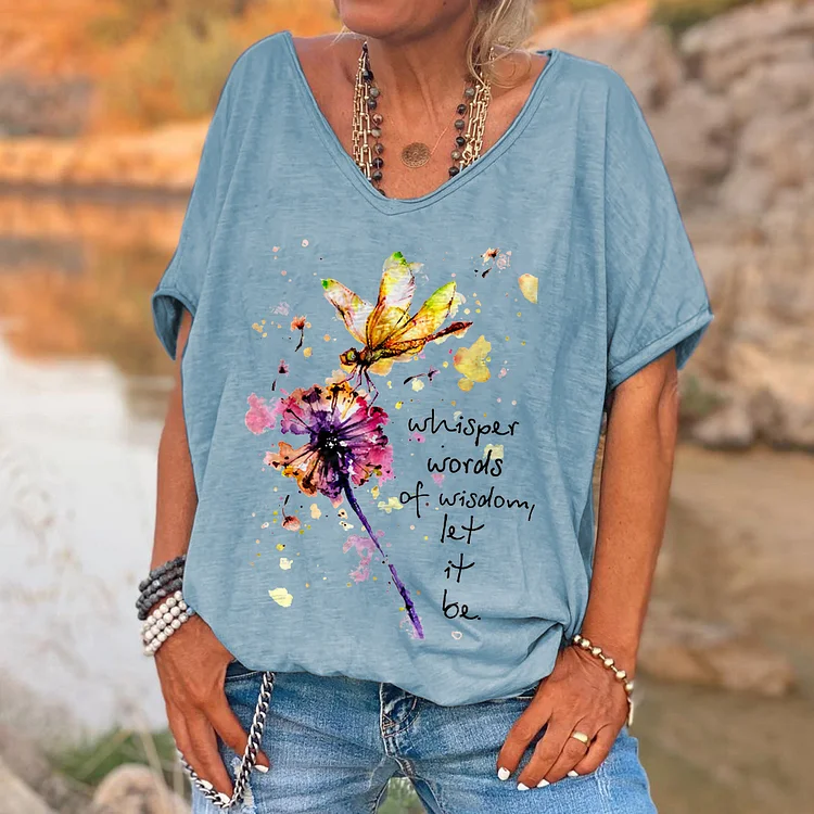 Whisper Words Of Wisdom Dragonfly Printed Hippie T-shirt socialshop