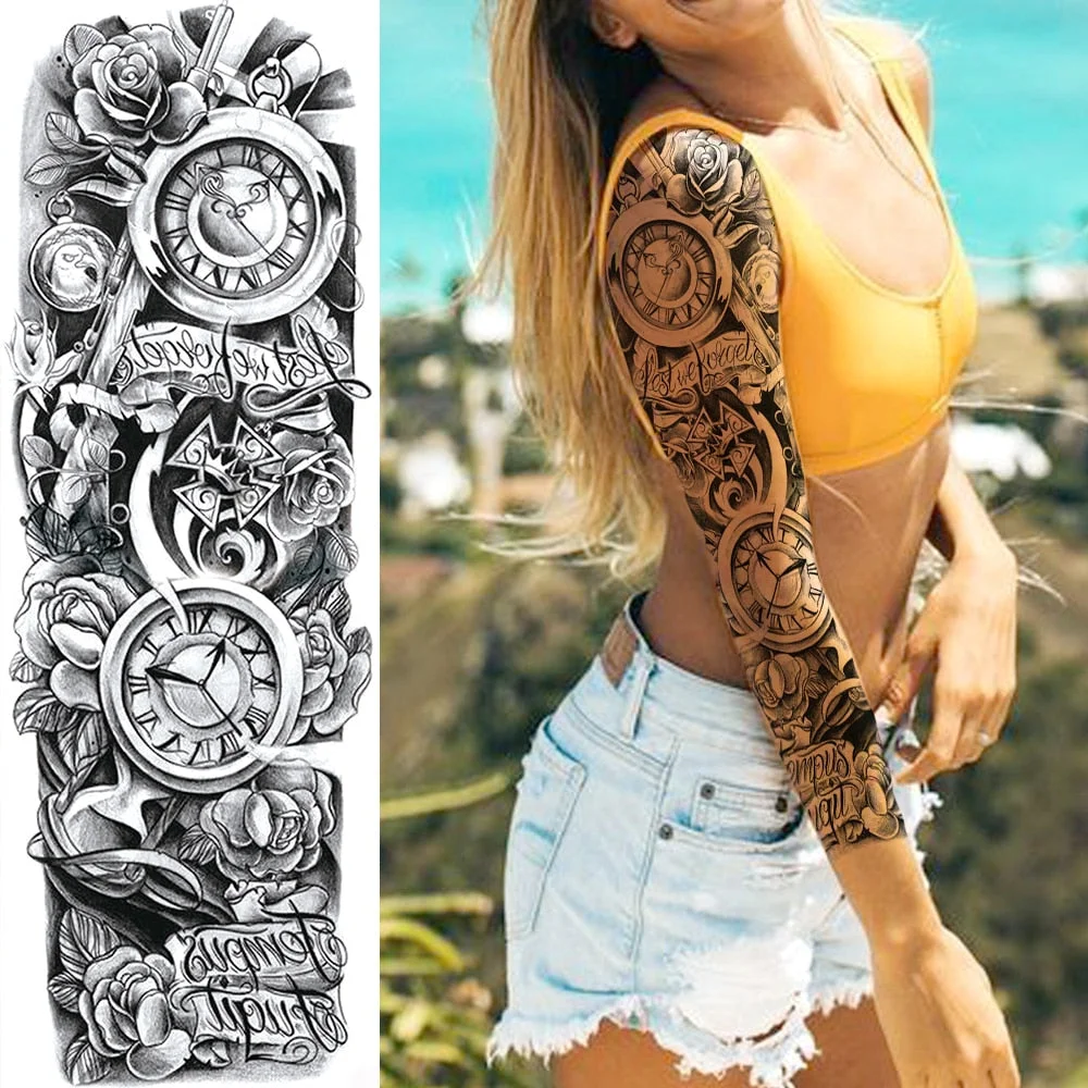 Tribal Maori Temporary Tattoo Sleeve For Men Women Adult Wolf Lion Tattoos Sticker Black Large Turtle Tiki Fake Tatoos Supplies 515