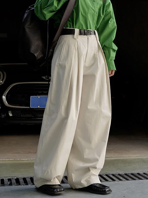 High Waisted Wide Leg  Pleated Pure Color Casual Pants Bottoms Trousers