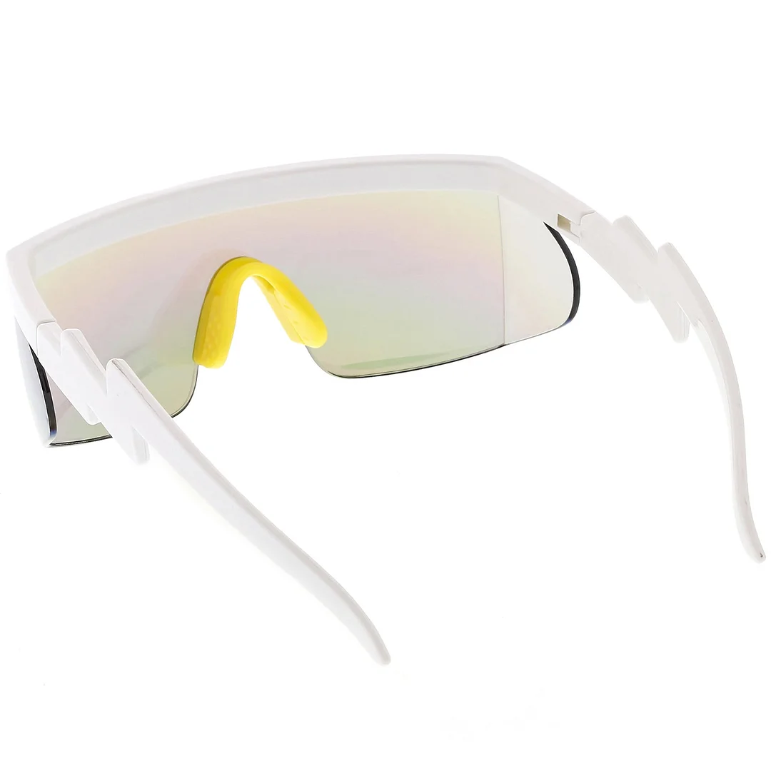 Oversize Semi Rimless Goggle Shield glasses Mirrored Lens 60mm