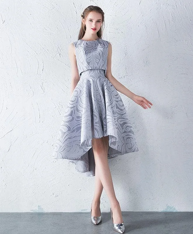 Unique Gray Lace Two Pieces Prom Dress, Gray Lace Homecoming Dress