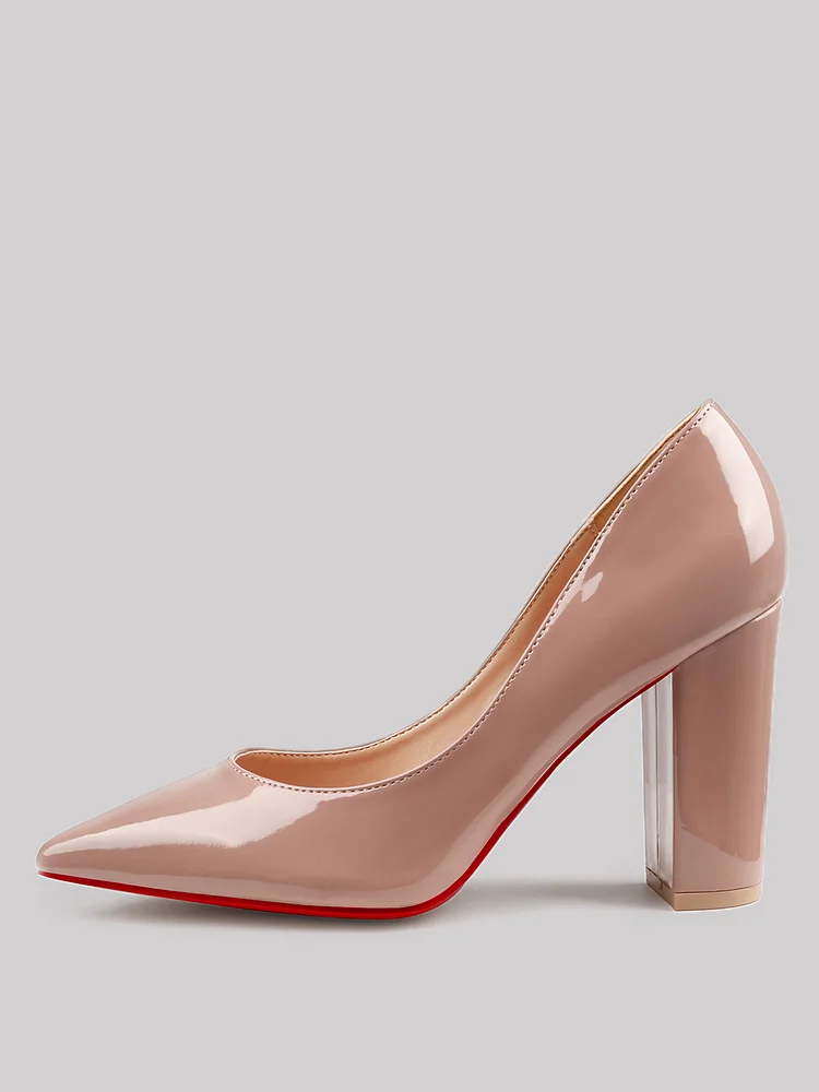 90mm Women Chunky Heels Red Bottom Shoes Comfortable Middle Block Heel Patent Pumps