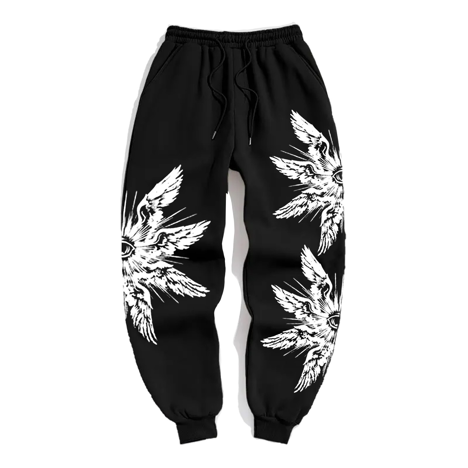 Eye&Wing Print Elastic Waist Sweatpants