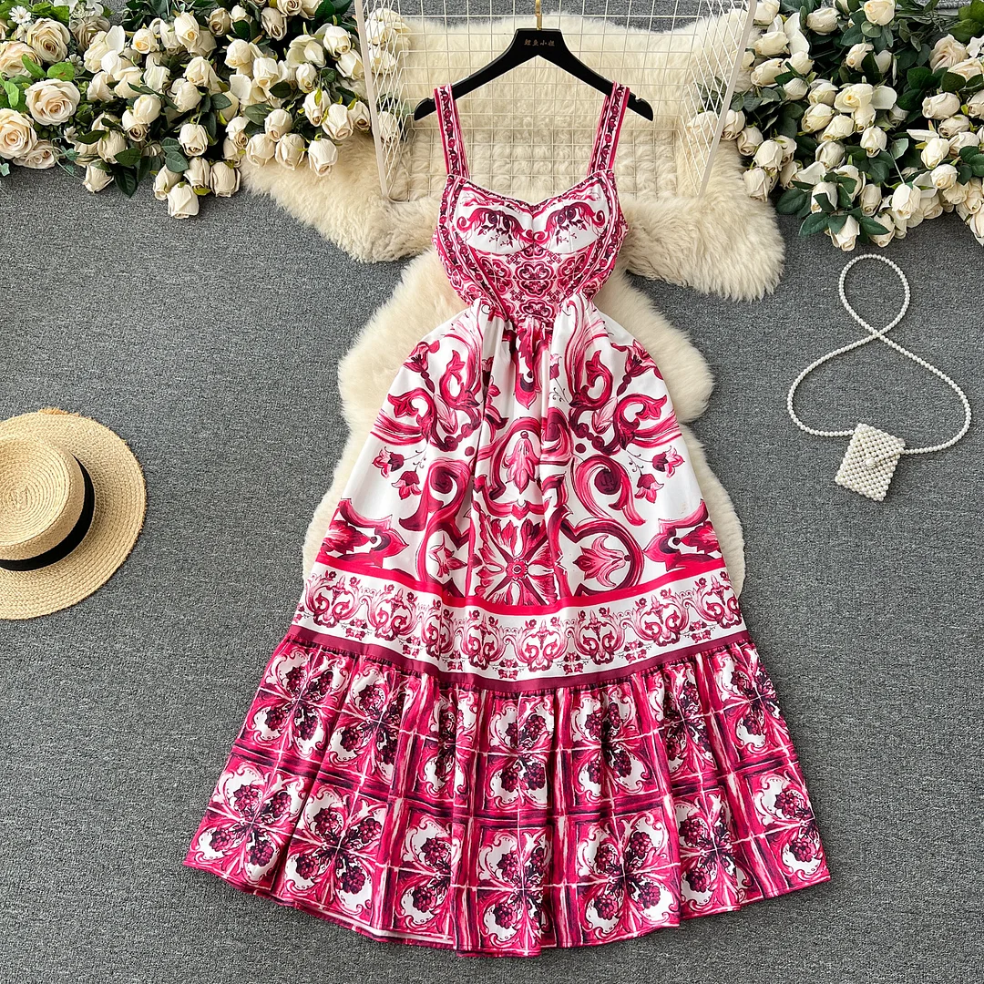 Uveng Bohemian Maxi Dress Floral Printed Sleeveless Ankle Length Dresses Mujer Women's Summer Elegant Ethnic Dress Beach Robes