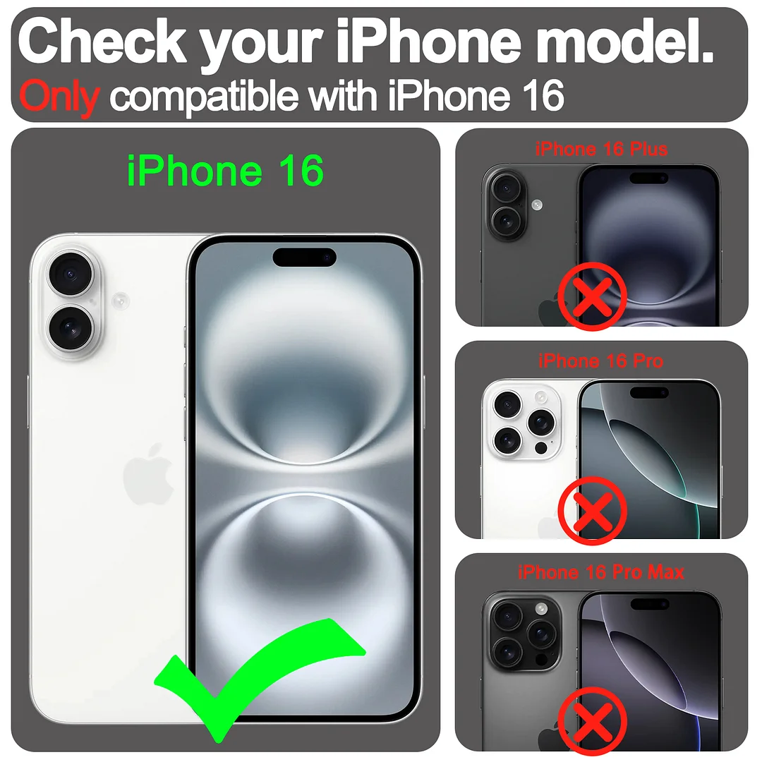 VANAVAGY Compatible for iPhone 16 Wallet Case for Magsafe Wireless Charging,Leather Flip Folio Wrist [Glass Screen Protectors & Camera Lens Protectors] with RFID Block Card Holder