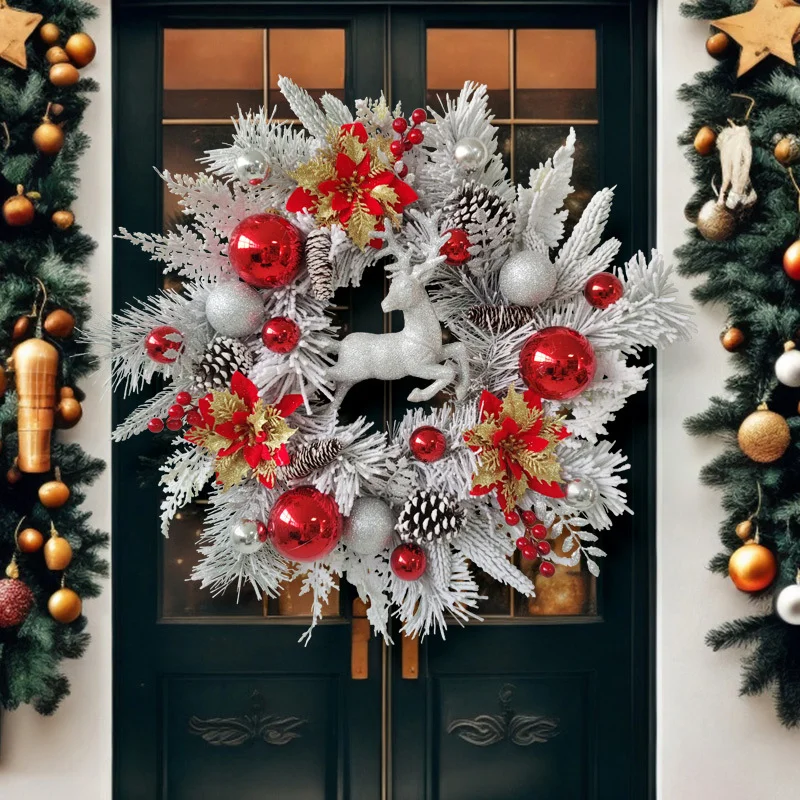 Christmas wreath Christmas velvet flower ring Christmas ball pine cone decoration wall hanging door hanging