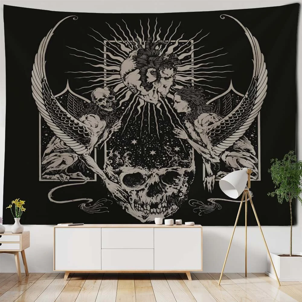 Nigikala Crow Tapestry Psychedelic Rune Character Art Wall Hanging Home Wall Decor Hippie Witchcraft Tarot Room Background Cloth