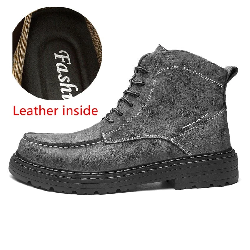 Motorcycle Winter Mens Shoes Thick Plush Warm Men Snow Boots Waterproof Male Ankle Boots Outdoor Non-slip Hiking Boots Work