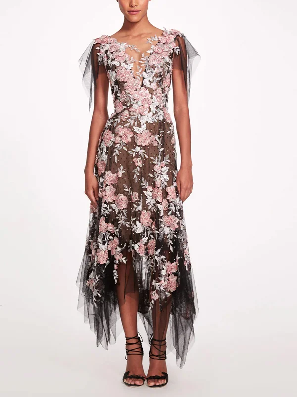 Mesh Printing Midi Dress