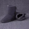 Women's Leather Flat Heel Bowknot Lining Faux FurSnow Boots