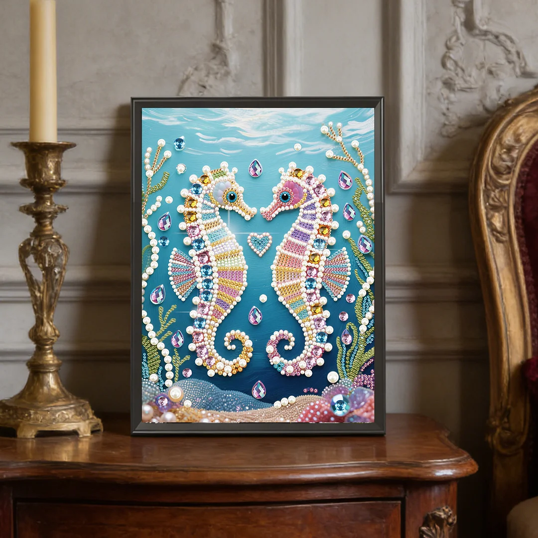 Green Seahorse DIY Partial Diamond Pearl Painting Art Kits 30x40cm Special Shape Pearl Gem Paintings Picture Arts Craft for Adults Beginners Home Wall Decor