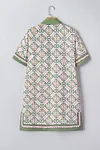 Women's Vintage Boho Geometric Flower Print Short Sleeve Loose Mini Dress