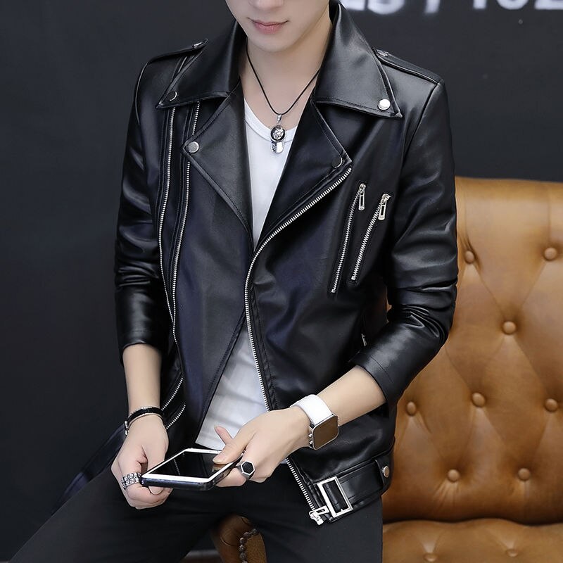 2025 Men's Clothing New Wild Youth Handsome Pu Faux Leather Jacket Autumn Coats Male Streewear Casual Trend Clothes W400
