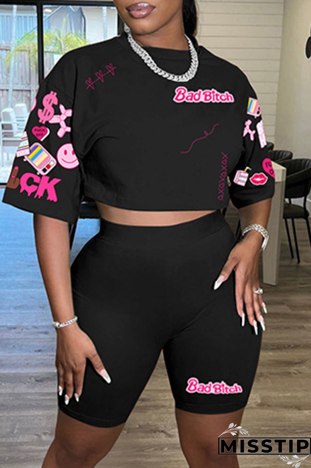 White Casual Print Basic O Neck Half Sleeve Two Pieces