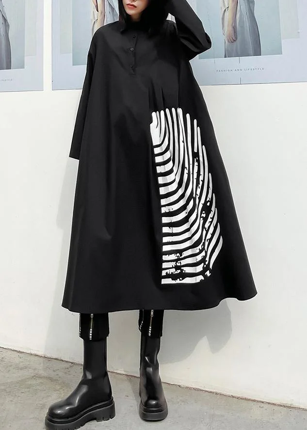 Loose Lapel Patchwork Spring Tunic Dress Runway Black Loose Dresses