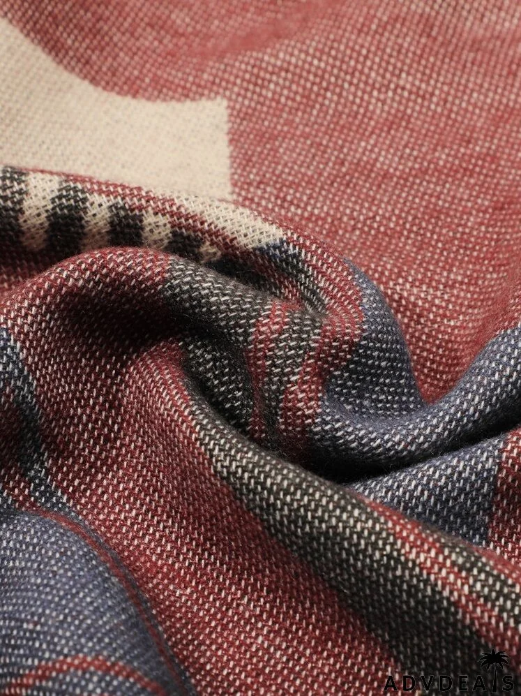 Geometric Print Fringe Hem Shawl Scarf