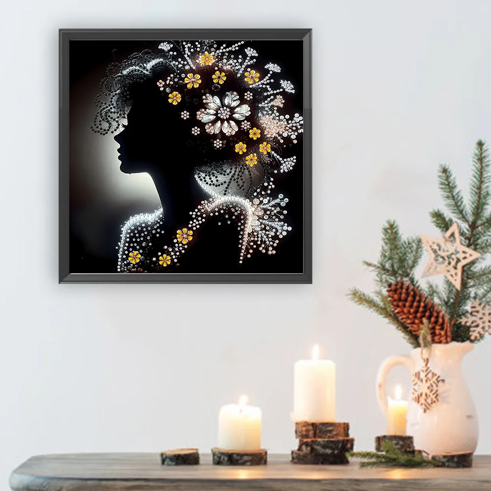 Diamond Painting - Partial Special Shaped Drill - Silhouette Woman(Canvas|30*30cm)