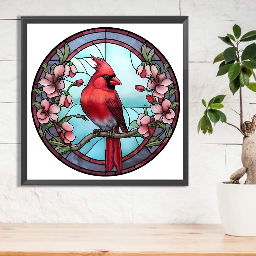 Diamond Painting - Full Round Drill - Stained Glass Cardinal(30*30cm)