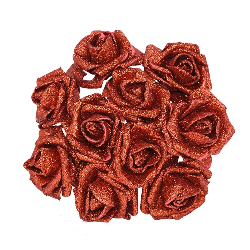 10Pcs Glitter Foam Rose Artificial Flowers Bouquet Wedding Decoration Flower Rose Home Decoration Flores Fake Rose Flower
