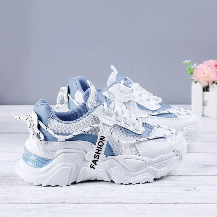 Churchf Churchf Women's Shoes Spring Breathable Sports Leisure Shoes Hong Kong Wind Dad Shoes Ins Tide Thick Platform Increased Net Surface 2023 New Style