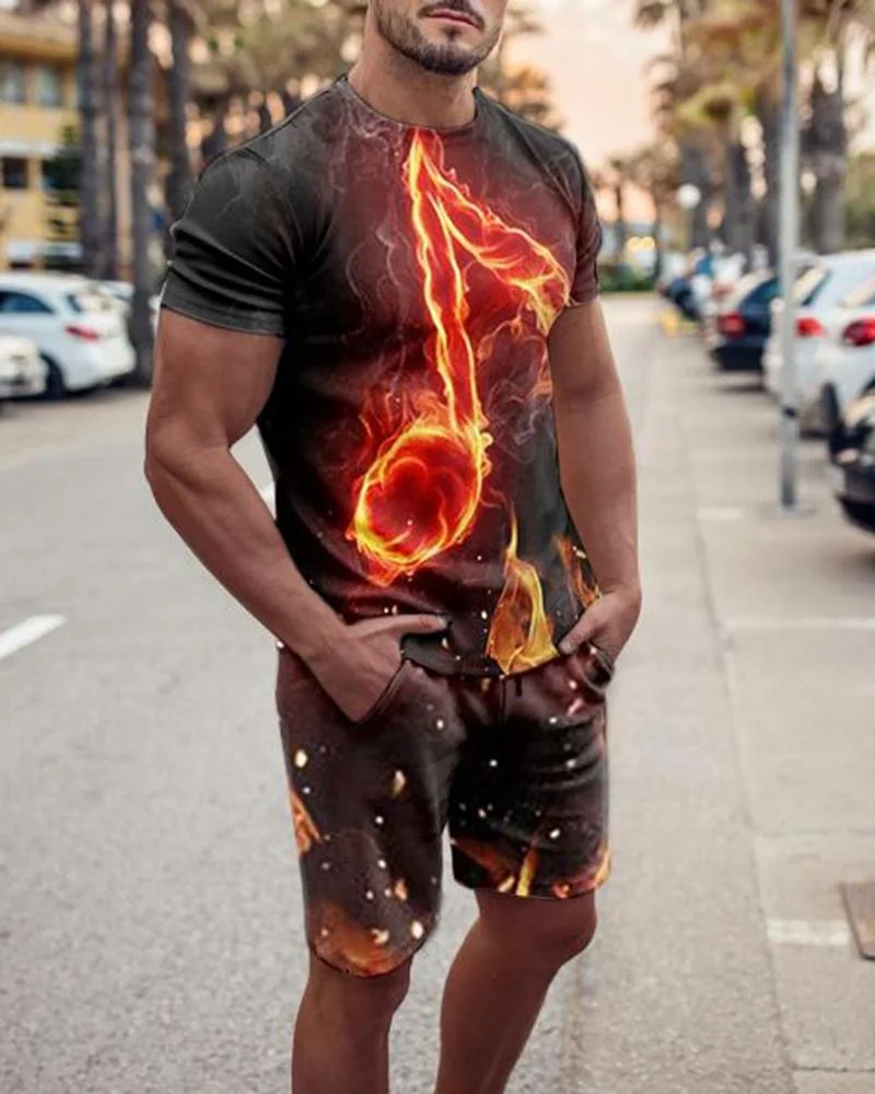 Men's Fire Abstract Sports Shorts Suit