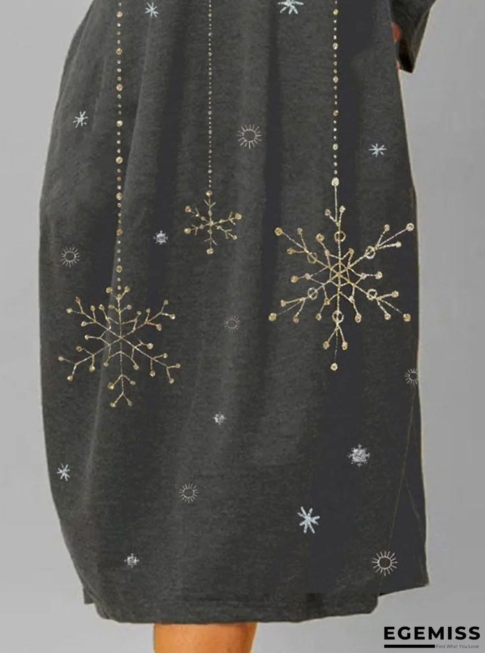 Fashion Snowflake Print Long Sleeve Casual Round Neck Shift Dress | EGEMISS