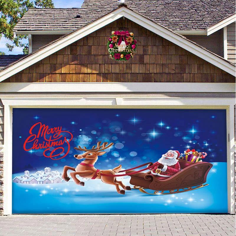 Sled Deer garage door banner ornament