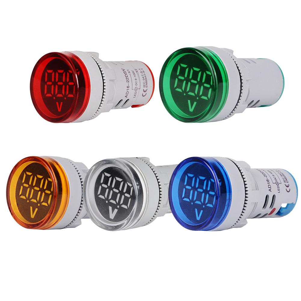 

6-100V DC Digital Display Voltmeter Indicator LED Lamp Round Signal Light, Blue, 501 Original