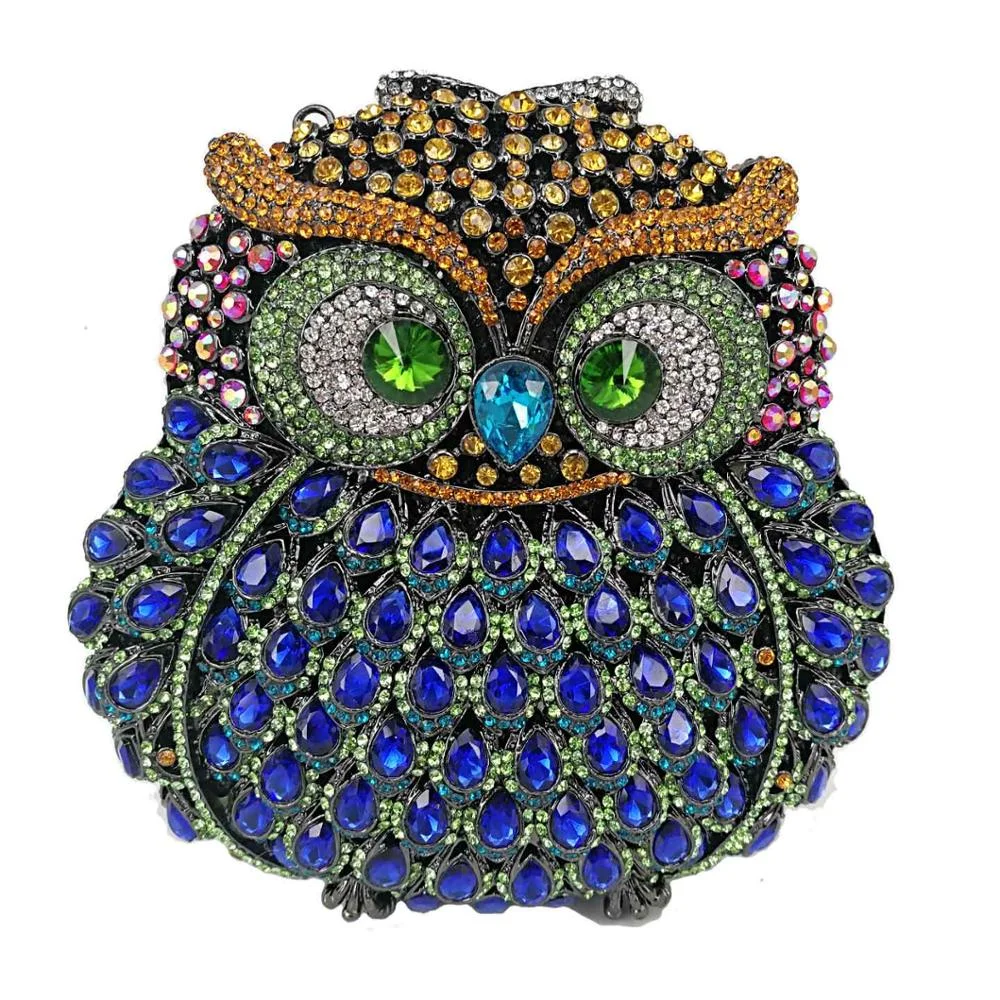 Animal Owl Designer women Evening bags pochette handmade prom Clutch bags Luxury party purse Crystal Stone Day Clutches SC020