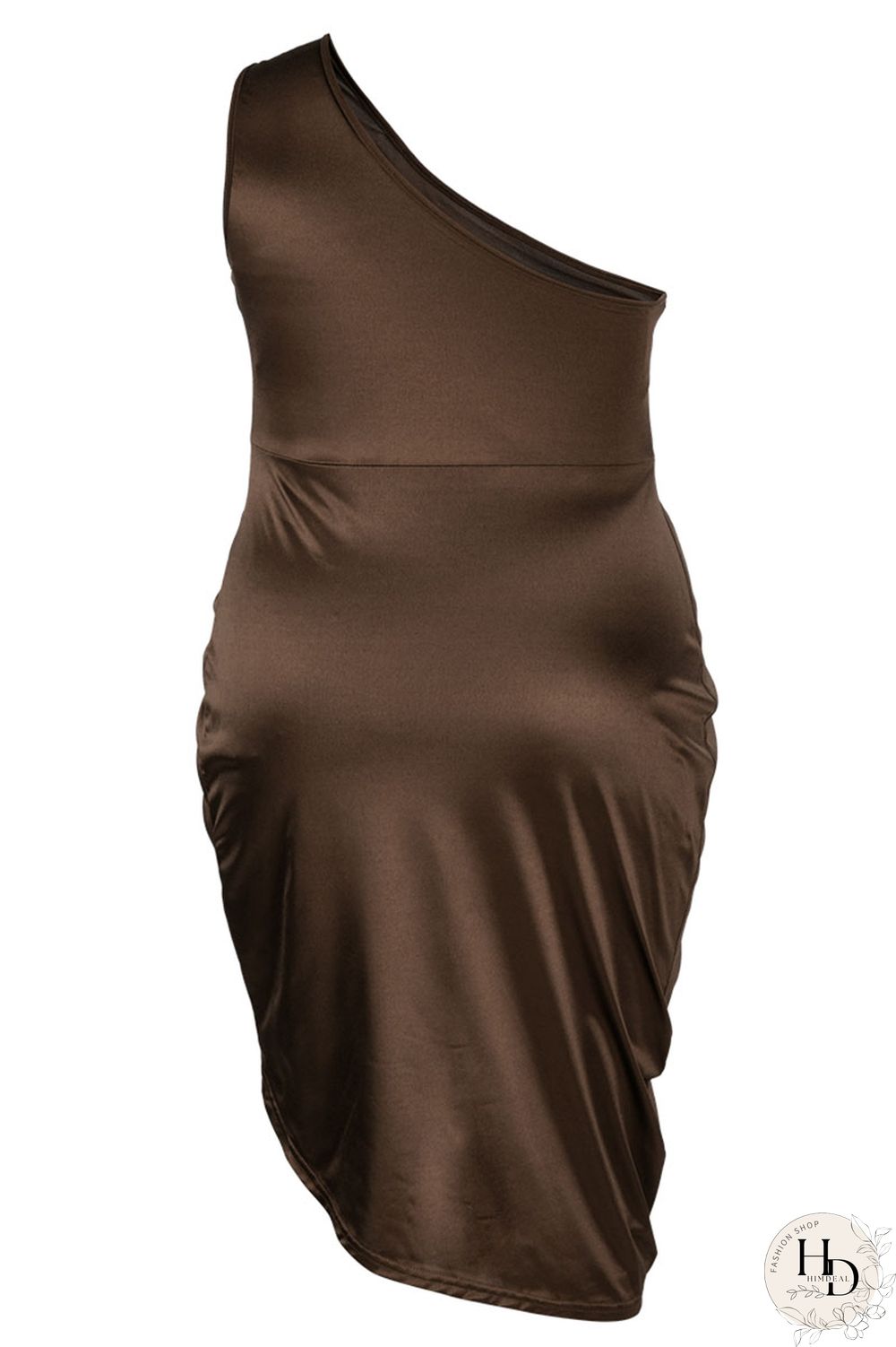 Black Sexy Solid Patchwork Fold Asymmetrical Oblique Collar Irregular Dress Plus Size Dresses