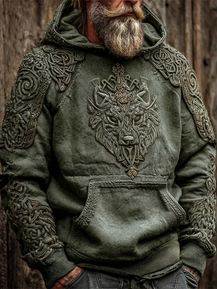 Viking Fenrir Wolf Head Totem Men's Hooded Sweatshirt