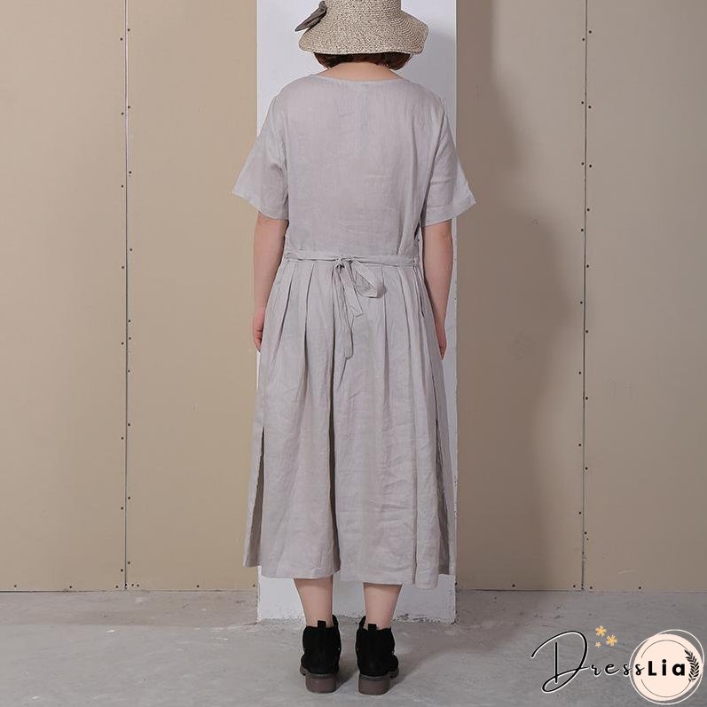 Women Summer Casual Solid Pullover Loose Short Sleeve Maxi Dress